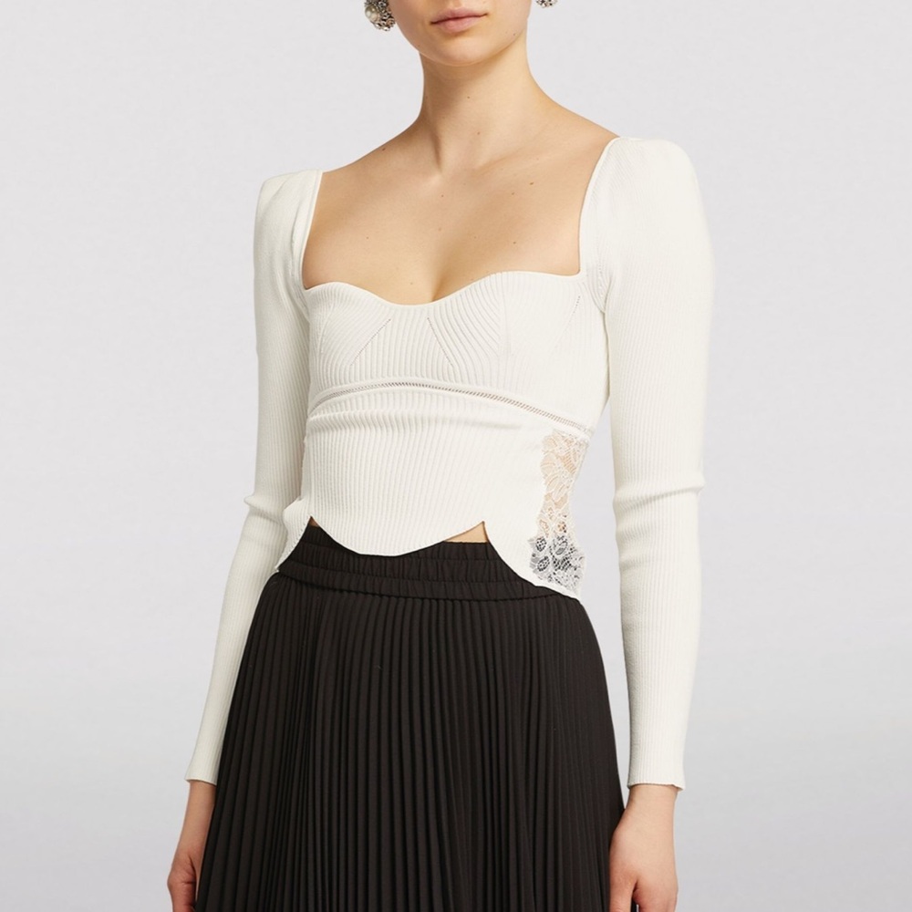 NWOT SELF-PORTRAIT Lace-Trimmed Knitted Top (s)